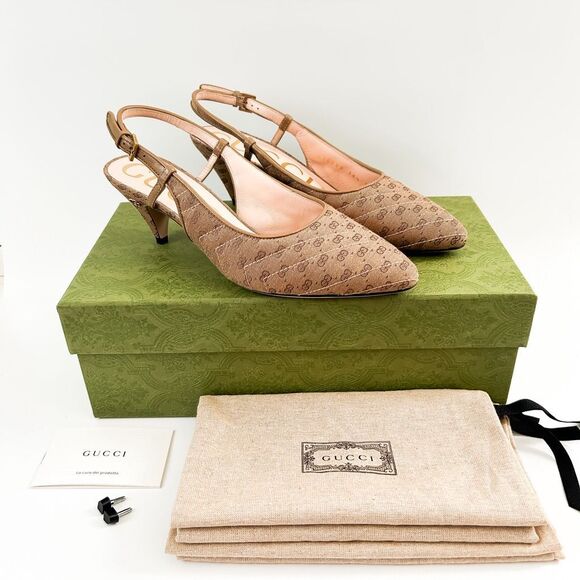 Gucci GG Monogram Slingback Heels Chevron Quilted Mignon Size 36.5, 6.5 - Picture 1 of 12